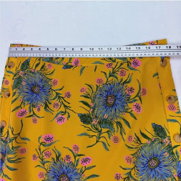 Madewell Yellow Floral 100% Silk Skirt Painted Blooms Side Button Spring Easter - Picture 12 of 14